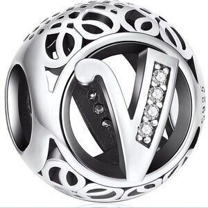 Sterling Silver Vintage Letter V Charm